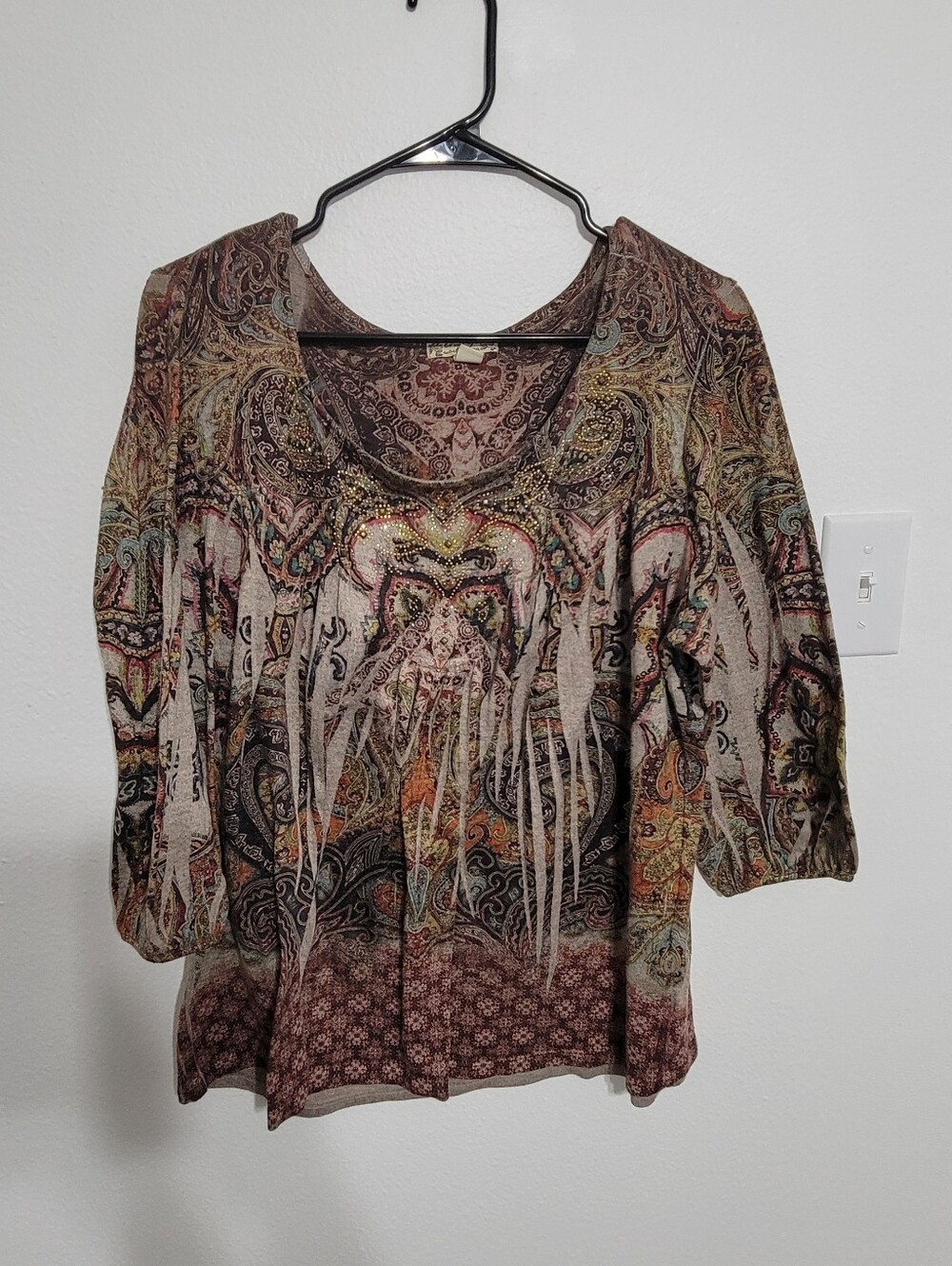 Energie Paisley Scoop Neck Tunic in Brown and Cream